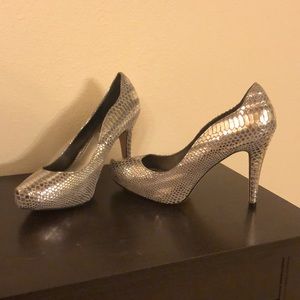 White House | Black Market Silver Snakeskin Heels